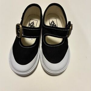 Vans Kids Black Canvas Mary Jane Sneakers with White Toe